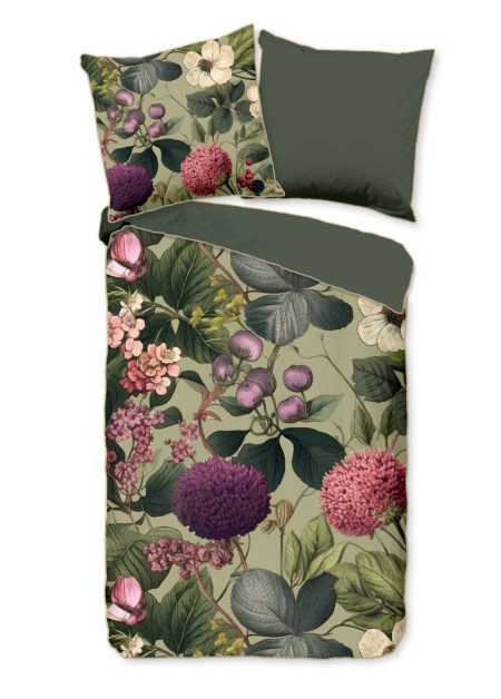 Descanso Dekbedovertrek "bloemen & bladeren" - Groen - (135x200 cm) - Katoen Satijn