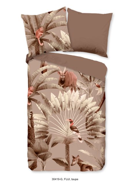 Good Morning Dekbedovertrek "bladeren en dieren" - Taupe - (155x220 cm) - Katoen