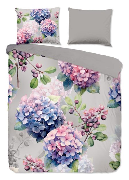 Good Morning Dekbedovertrek "hortensia bloemen" - Grijs - (200x200/220 cm) - Katoen