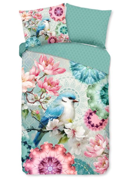HIP Dekbedovertrek "mandalas, bloemen & vogel" - Mint - (140x200/220 cm) - Katoen Satijn
