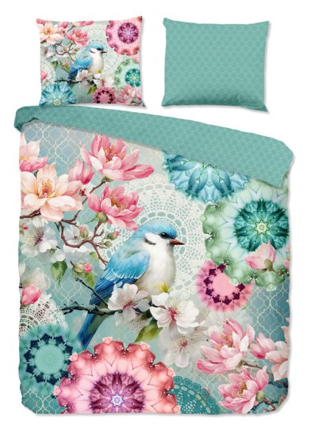 HIP Dekbedovertrek "mandalas, bloemen & vogel" - Mint - (240x200/220 cm) - Katoen Satijn