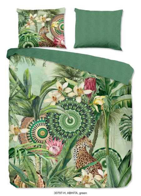 HIP Dekbedovertrek "tropische print en mandala's" - Groen - (200x200/220 cm) - Katoen Satijn