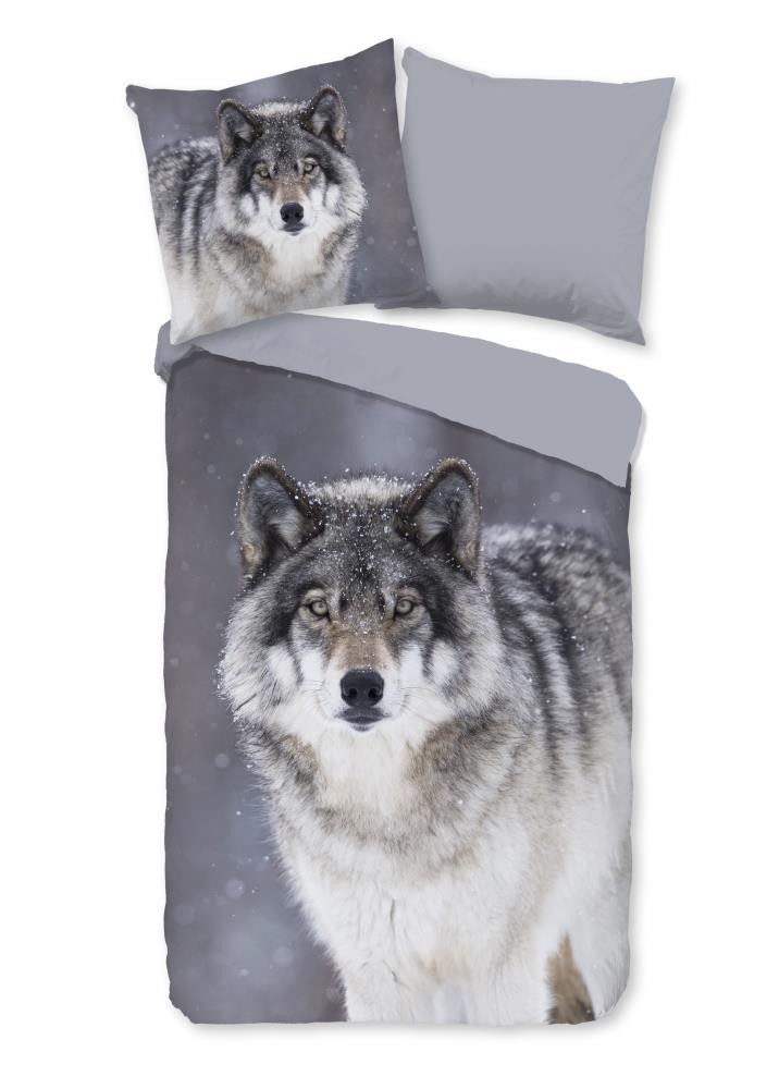 Good Morning Dekbedovertrek "Wolfie" - Grijs - (155x220 cm) - 100% Katoen