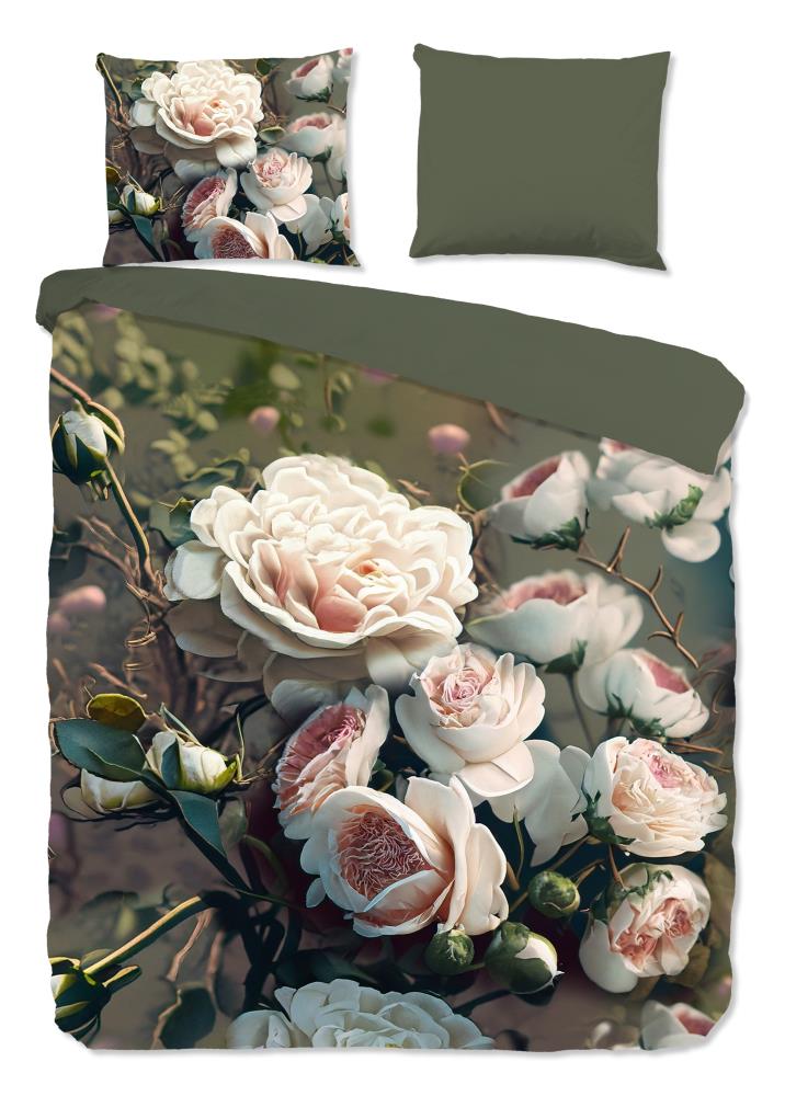 Pure Dekbedovertrek "White Roses" - Groen - (240x220 cm) - 100% Polyester