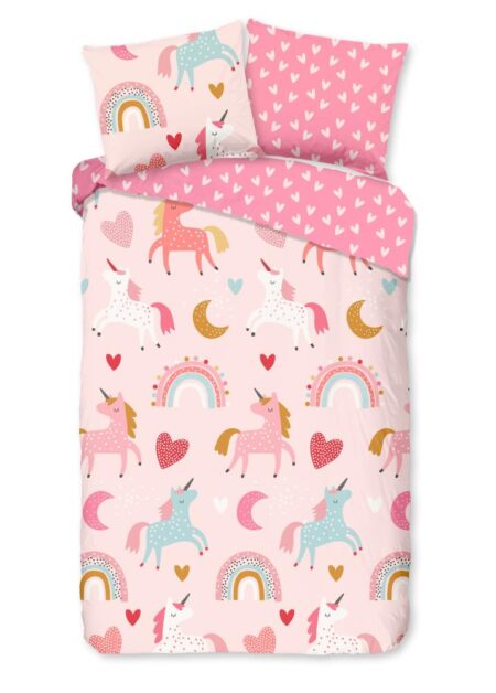 Good Morning Kinderdekbedovertrek "Unicorn" - Roze - (140x220 cm) - 100% Katoen