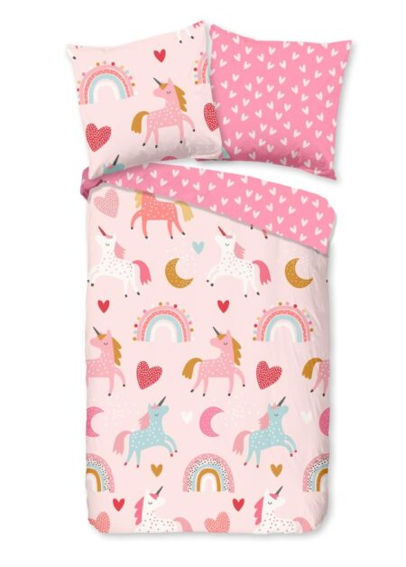 Good Morning Kinderdekbedovertrek "Unicorn" - Roze - (135x200 cm) - 100% Katoen