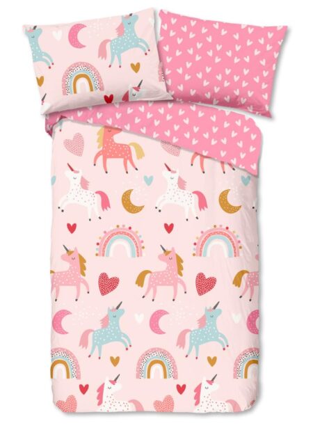 Good Morning Kinderdekbedovertrek "Unicorn" - Roze - (140x200 cm) - 100% Katoen