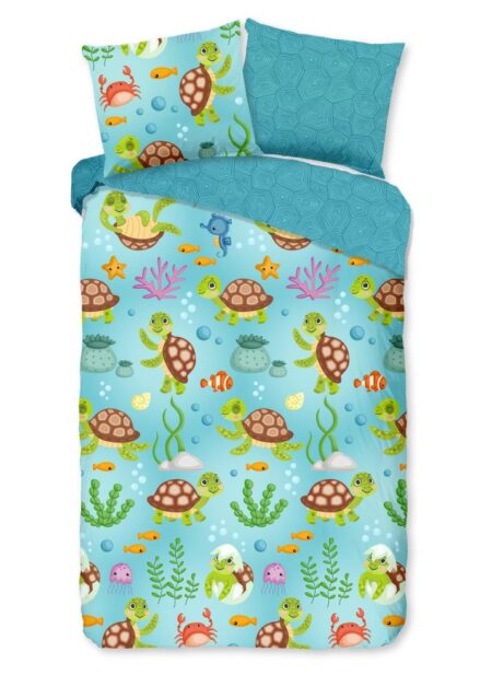 Good Morning Kinderdekbedovertrek "Turtles" - Blauw - (140x200/220 cm) - 100% Katoen