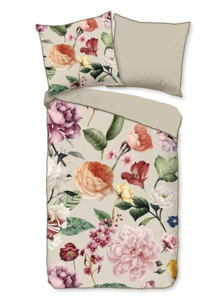 Descanso Dekbedovertrek "Fiori" - Bruin - (155x220 cm) - 100% organisch katoen