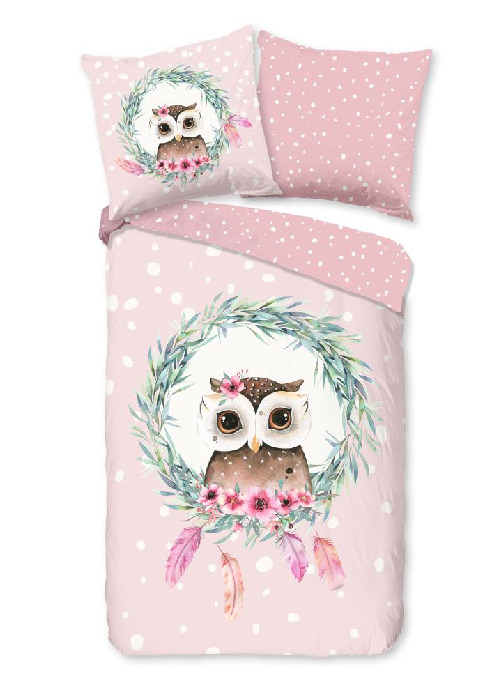Good Morning Kinderdekbedovertrek "Owli" - Roze - (135x200 cm) - 100% Katoen
