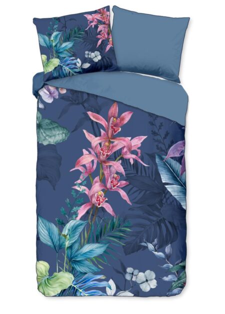 Descanso Dekbedovertrek "Mae" - Blauw - (140x220 cm) - 100% Katoen
