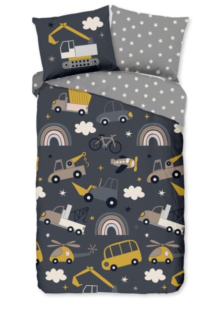 Good Morning Kinderdekbedovertrek "Rush" - Grijs - (140x220 cm) - 100% Katoen