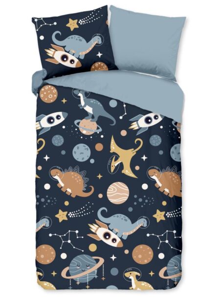 Pure Kinderdekbedovertrek "Spacedino" - Blauw - (140x220 cm) - 100% Polyester