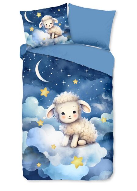 Pure Kinderdekbedovertrek "Sheepy" - Blauw - (140x220 cm) - 100% Polyester