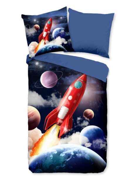 Pure Kinderdekbedovertrek "Rocket" - Blauw - (135x200 cm) - 100% Polyester
