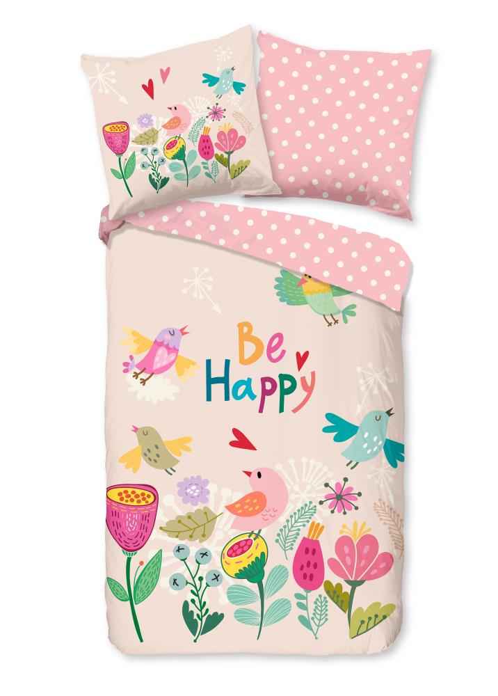 Good Morning Kinderdekbedovertrek "Happily" - Roze - (135x200 cm) - 100% Katoen