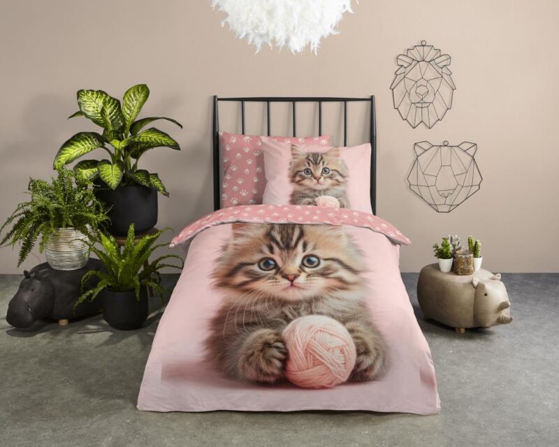 Good Morning Kinderdekbedovertrek "Chat" - Roze - (135x200 cm) - 100% Katoen - Afbeelding 3