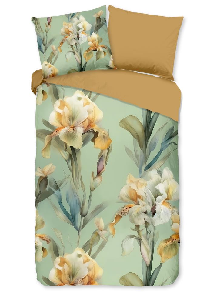 Good Morning Dekbedovertrek "Iris" - Groen - (140x220 cm) - 100% Katoen