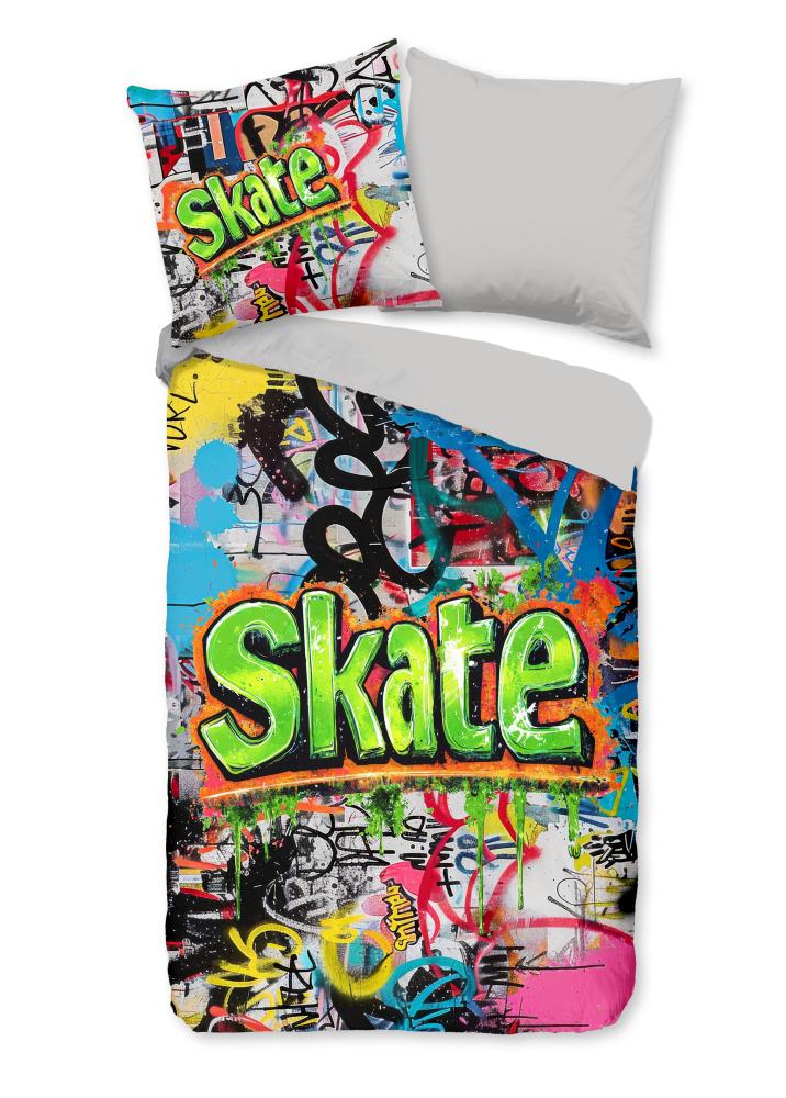 Good Morning Kinderdekbedovertrek "Skate" - Grijs - (135x200 cm) - 100% Katoen