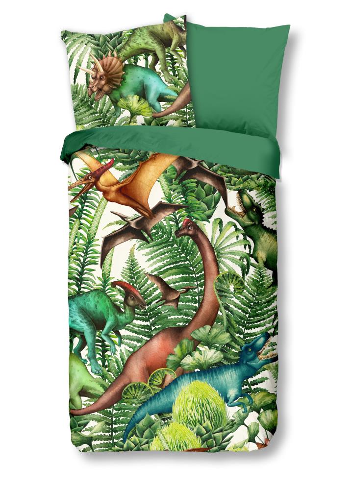 Good Morning Kinderdekbedovertrek "Prehistory" - Groen - (135x200 cm) - 100% Katoen