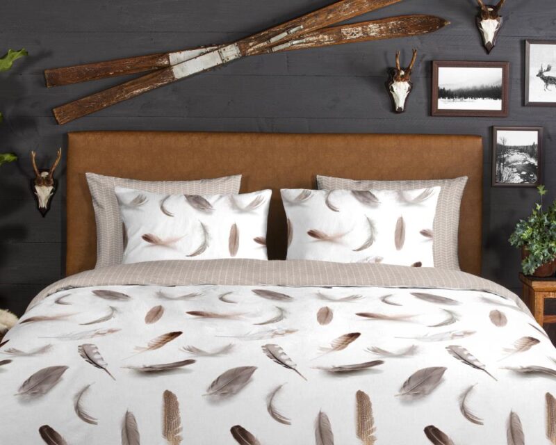 Good Morning Dekbedovertrek "Feathers" - Wit - (200x200 cm) - 100% Katoen - Afbeelding 4