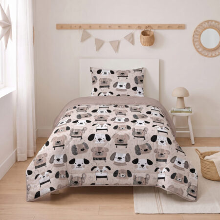 Sleeptime Lazy Kids Dekbed Hondjes Taupe 140 x 200 cm