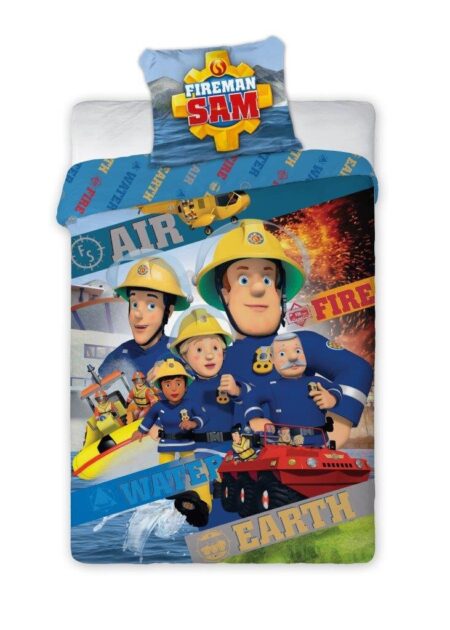 Brandweerman Sam Dekbedovertrek Air Fire Water Earth - 160 x 200 cm - 70 x 80 cm - Katoen